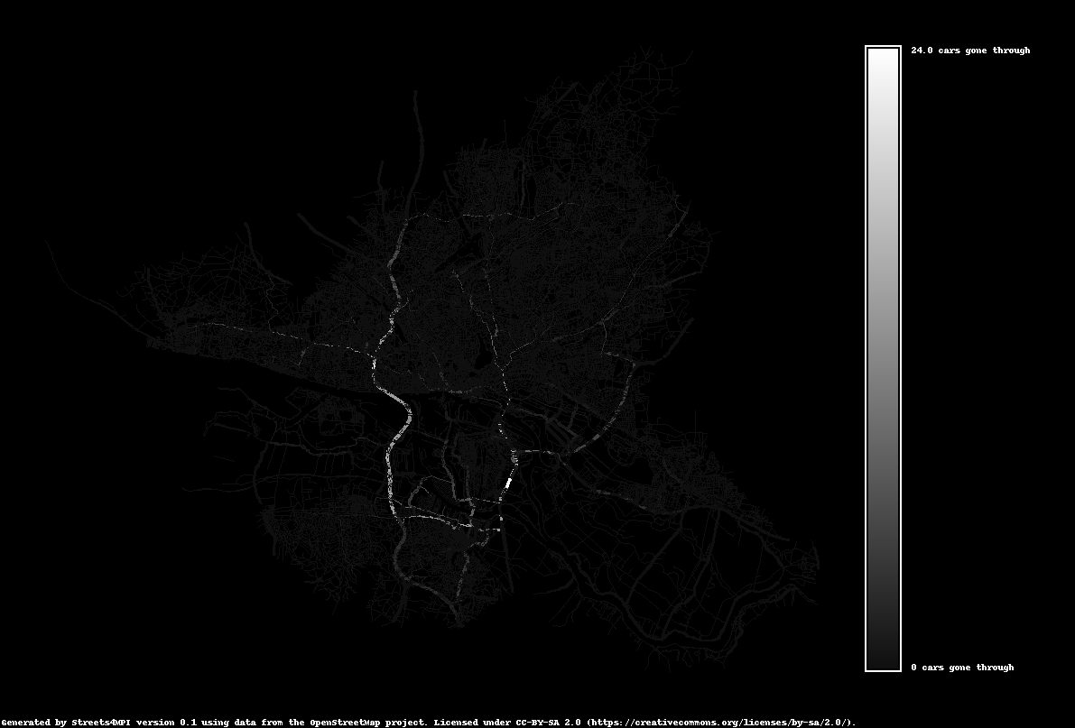 Hamburg map visualizing traffic load in grayscale