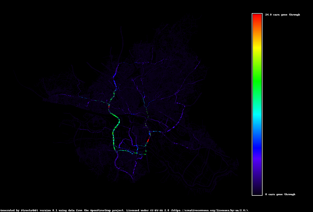 Hamburg map visualizing traffic load as a heatmap